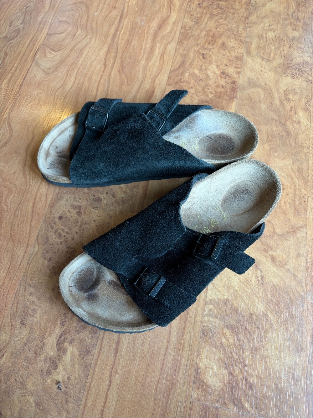 Birkenstock Black Suede Open-Toe Slide Sandals with Buckles